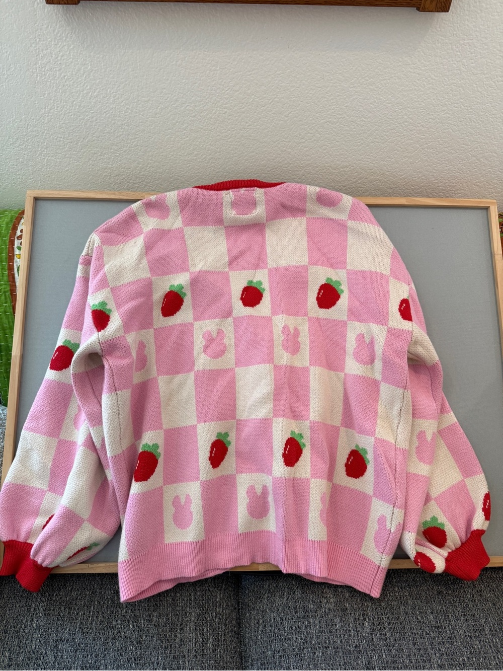 Strawberry Check Pink Button-Up Cardigan - Picture 5 of 6
